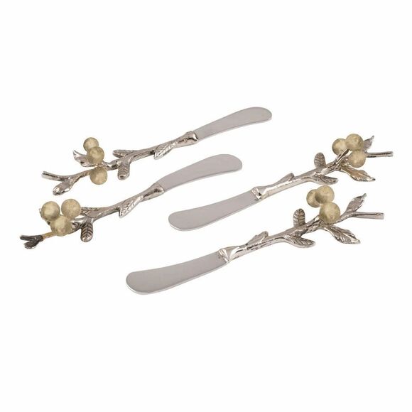 New! FITZ AND FLOYD 4-PC Woodgrove Canape Knife Set Hand Crafted Stainless Steel - Picture 1 of 3